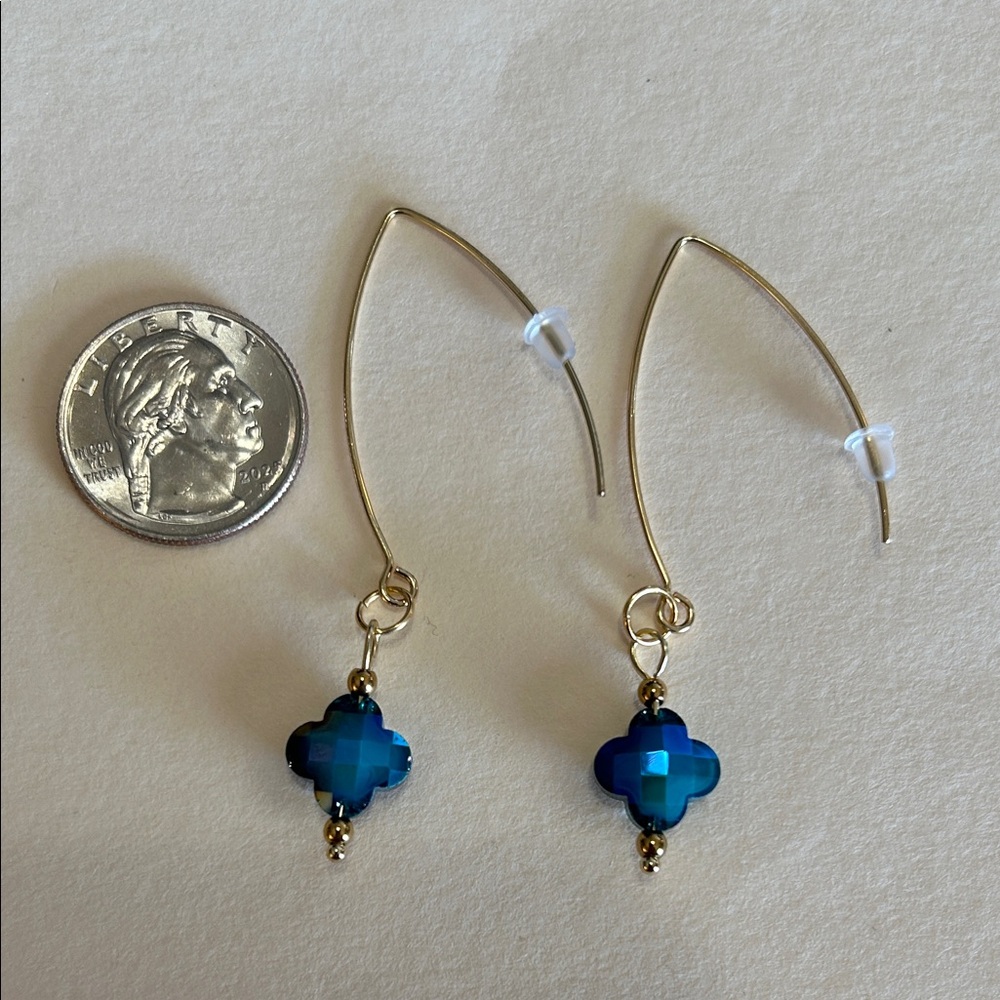Elegant Blue and Gold Dangle Earrings